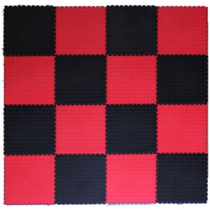 PVC Interlocking Tiles - Black & Red Checker - Coin Dot