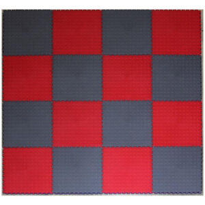 PVC Interlocking Tiles - Red & Grey Checker - Coin Dot
