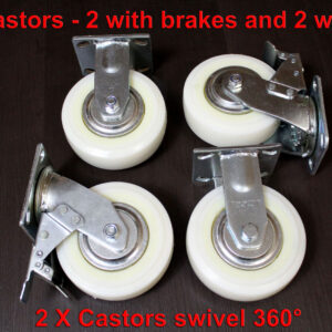 SET OF 4 HEAVY DUTY NYLON CASTORS 15cm - 2 with FOOT BRAKE