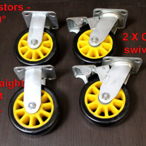 SET OF 4 HEAVY DUTY PU CASTORS 15cm - 2 with FOOT BRAKE